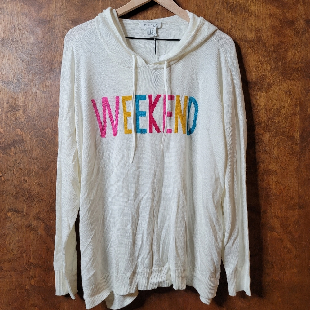 Rachel Zoe cream rainbow Weekend graphic stretch hooded drawstring